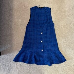 Zara Blue Tweed Mini Pinafore Dress size XS